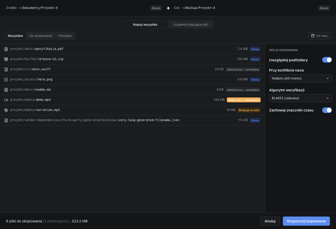 Smart Copy comparing source and target directories
